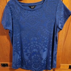 Vera Wang Simply Vera Mossimo Blue Patterned Short Sleeve Top Women's Large EUC